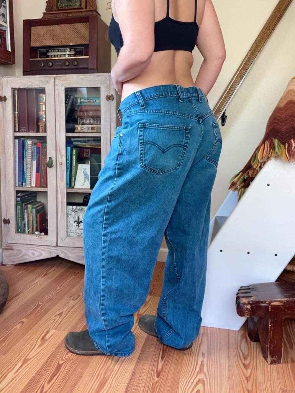 Vintage 90s Silver Tab Levi's Baggy Denim Jeans Teal Blue Purple tag 38 x 30 - Picture 6 of 15